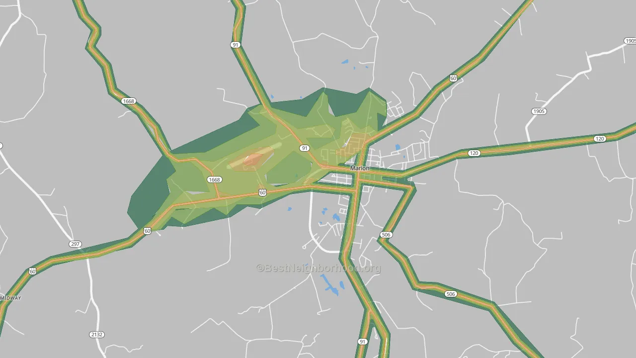Crayne, KY Map of Noise Levels in Crayne