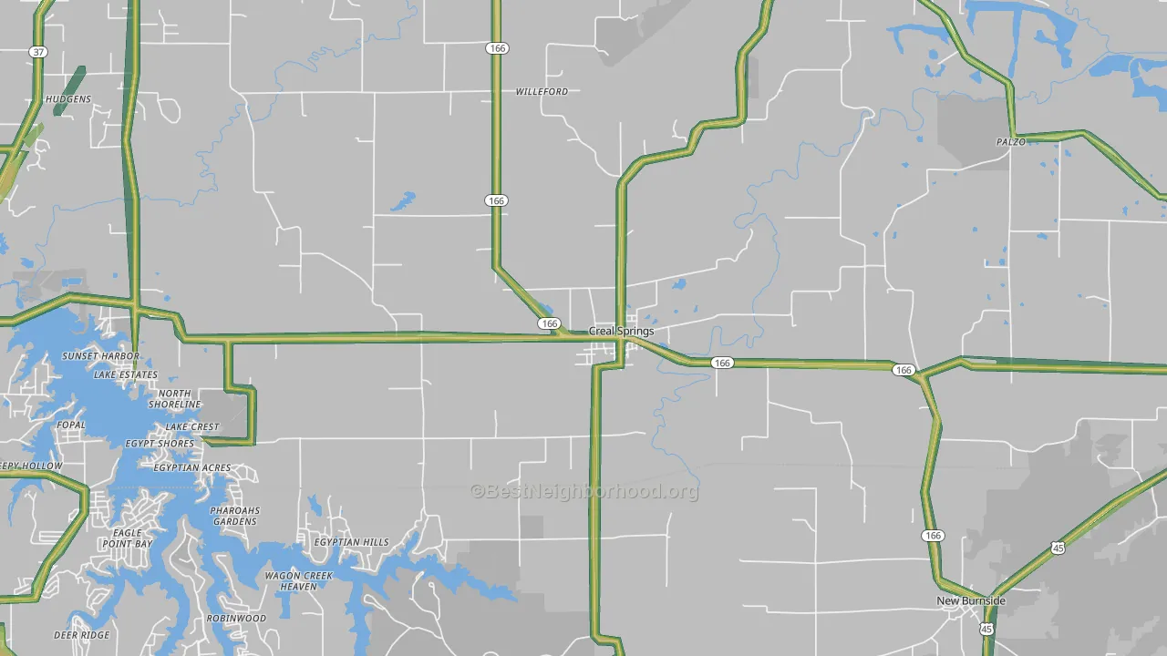 Creal Springs, IL Map of Noise Levels in Creal Springs