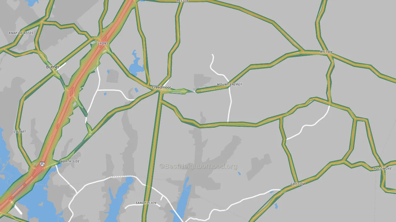 Creedmoor, NC Map of Noise Levels in Creedmoor
