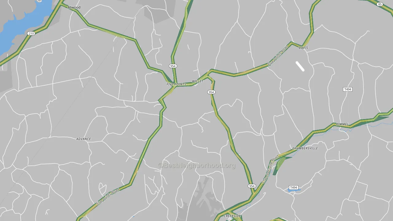 Creekside, PA Map of Noise Levels in Creekside