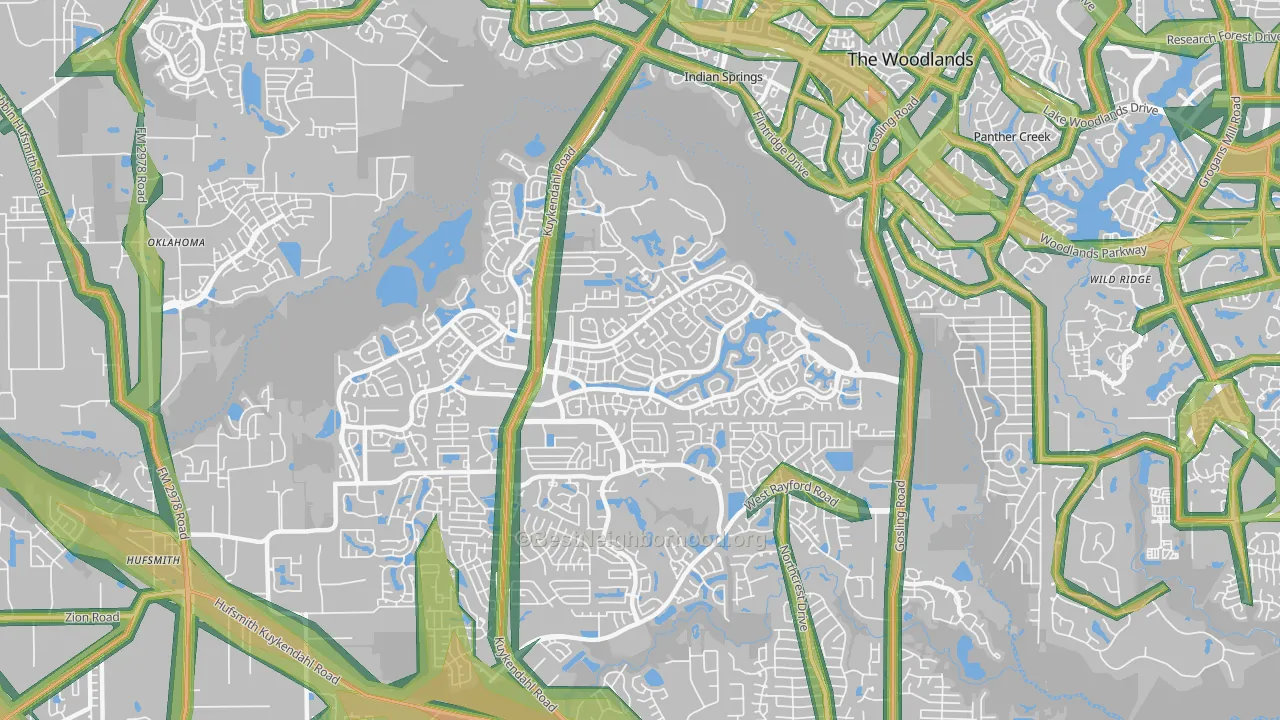 Creekside Park, The Woodlands, TX Map of Noise Levels in Creekside Park