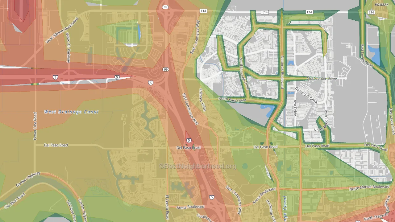 Creekside, Sacramento, CA Map of Noise Levels in Creekside