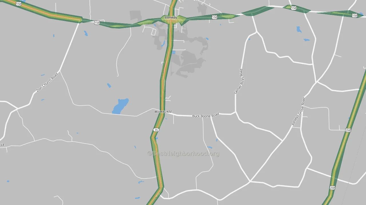 Creeksville, NC Map of Noise Levels in Creeksville