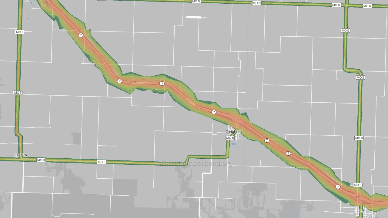 Creighton, MO Map of Noise Levels in Creighton