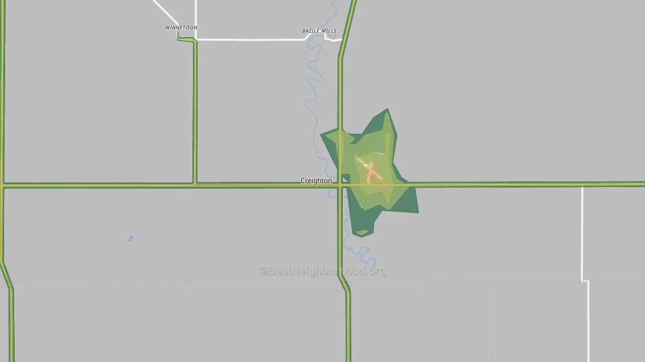 Creighton, NE Map of Noise Levels in Creighton