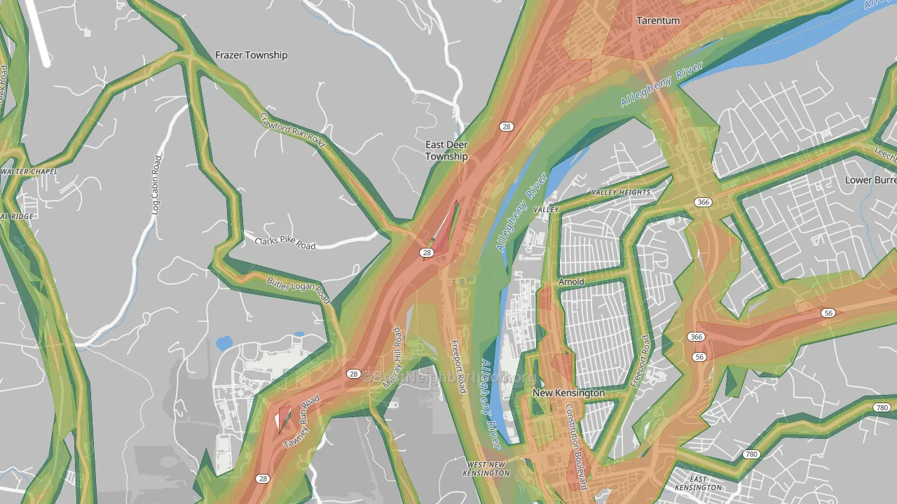 Creighton, PA Map of Noise Levels in Creighton