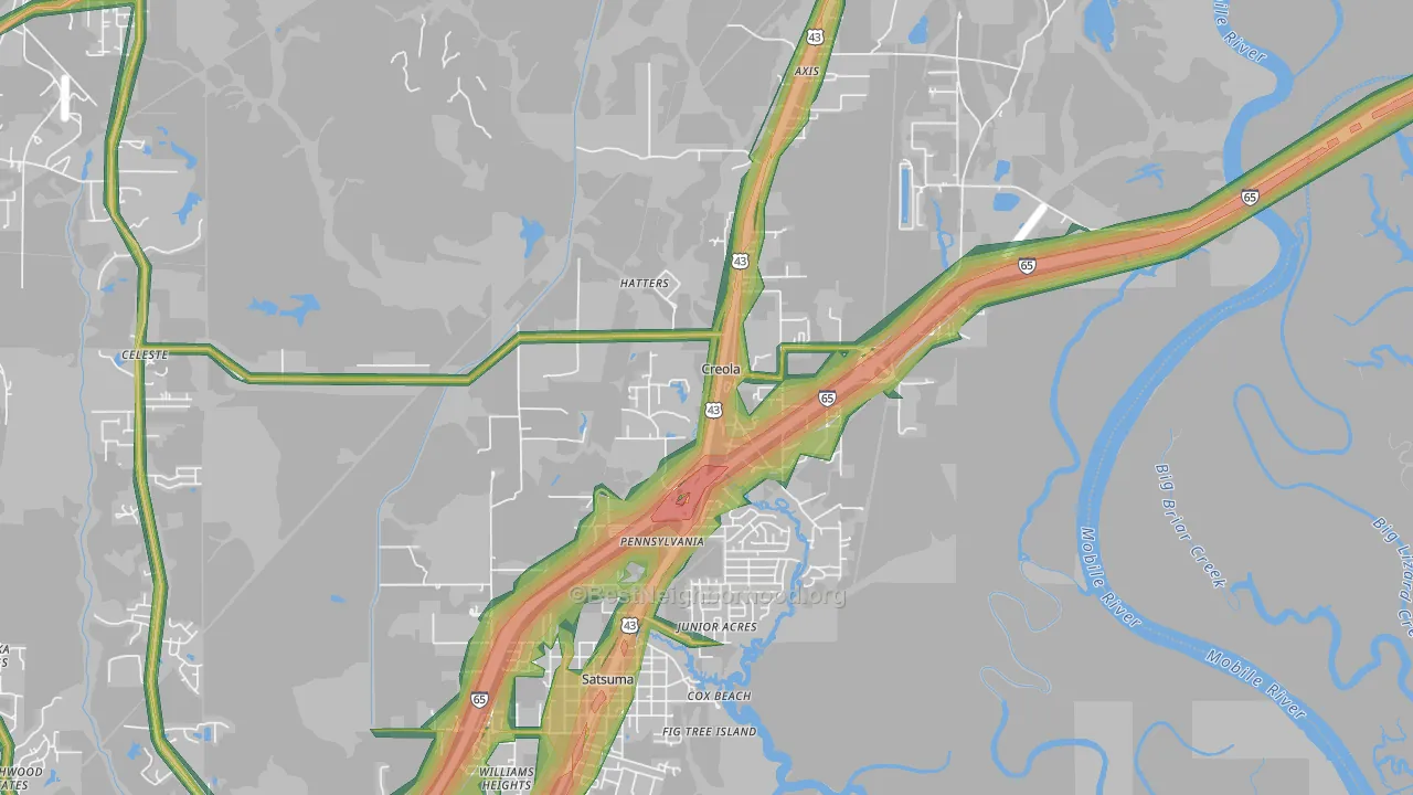 Creola, AL Map of Noise Levels in Creola