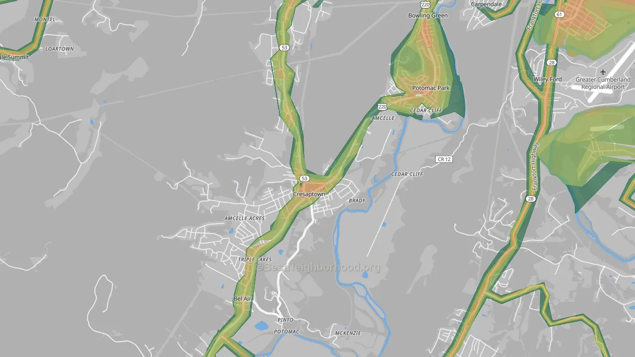 Cresaptown, MD Map of Noise Levels in Cresaptown
