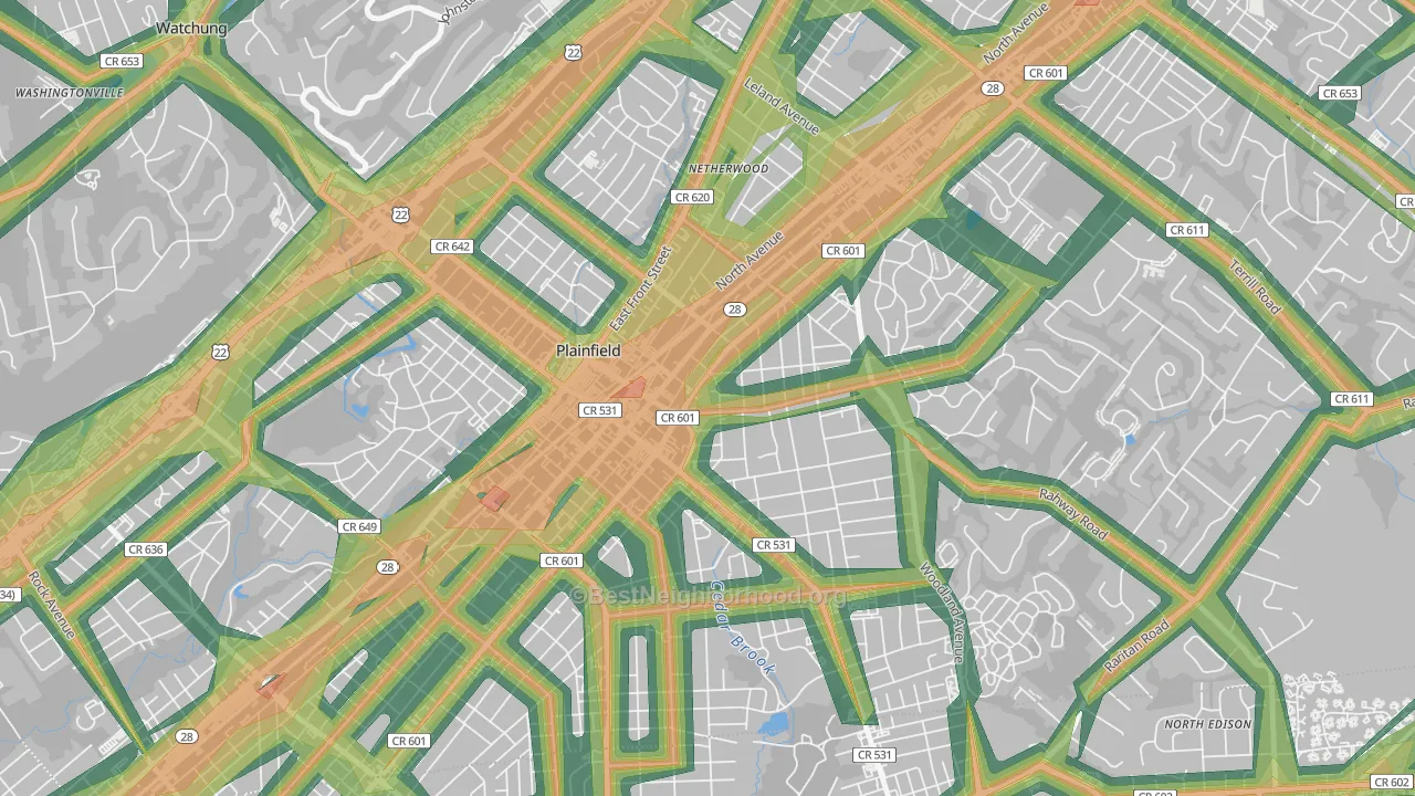 Crescent Area Historic District, Plainfield, NJ Map of Noise Levels in Crescent Area Historic District