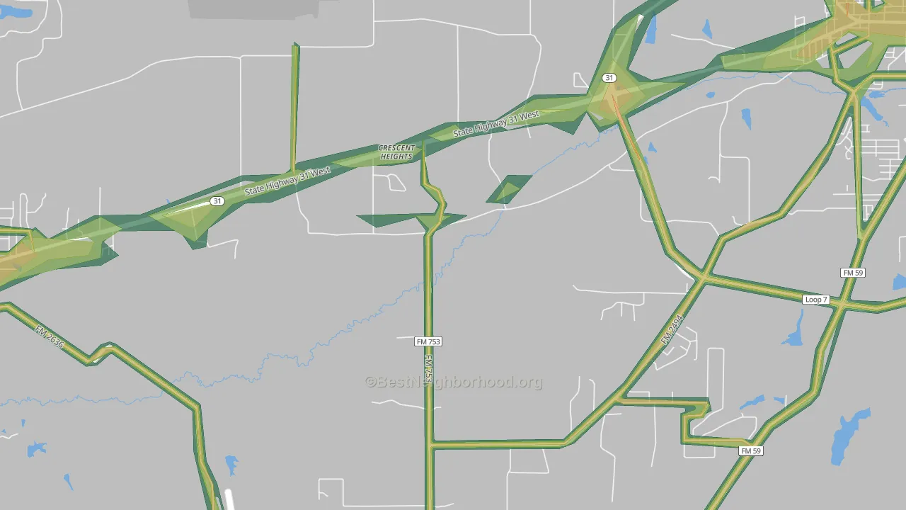 Crescent Heights, TX Map of Noise Levels in Crescent Heights