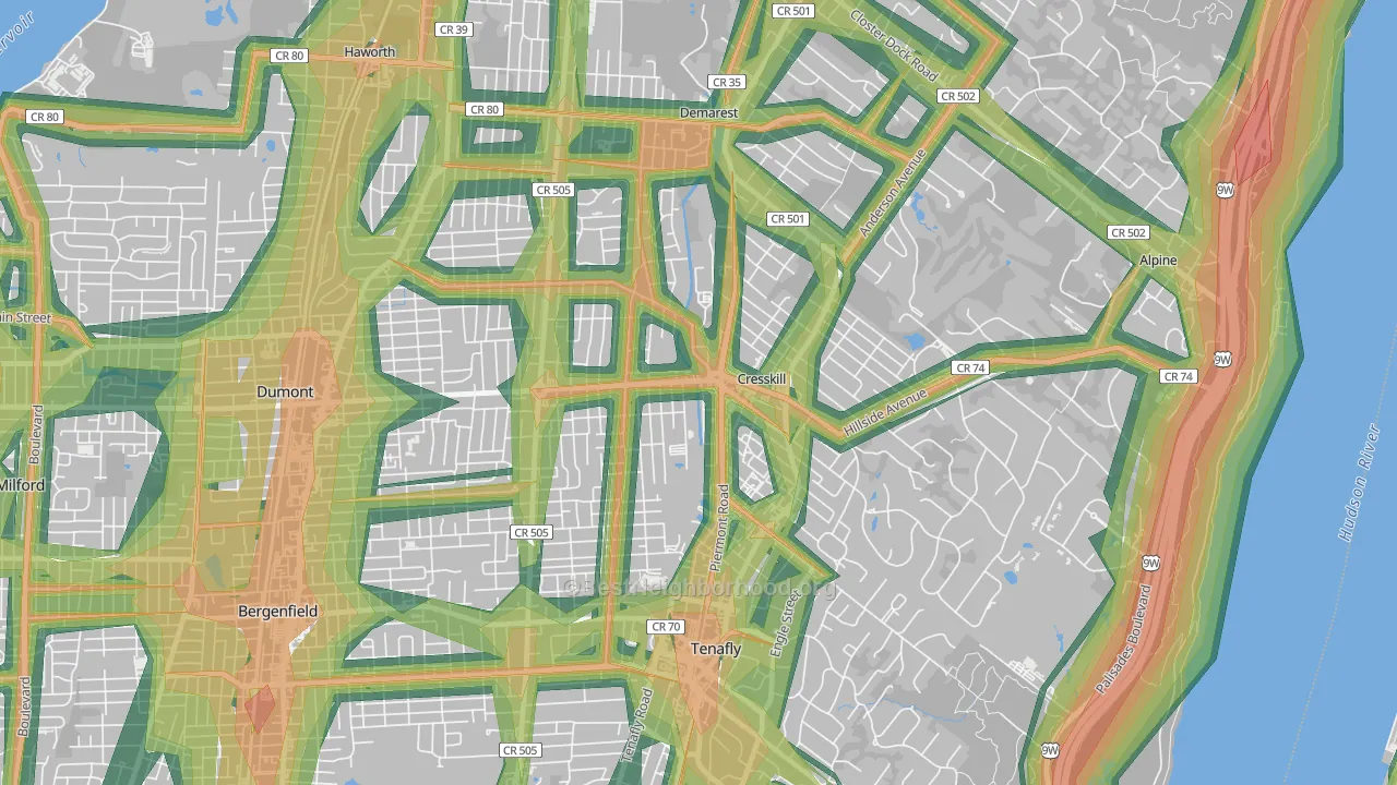 Cresskill, NJ Map of Noise Levels in Cresskill
