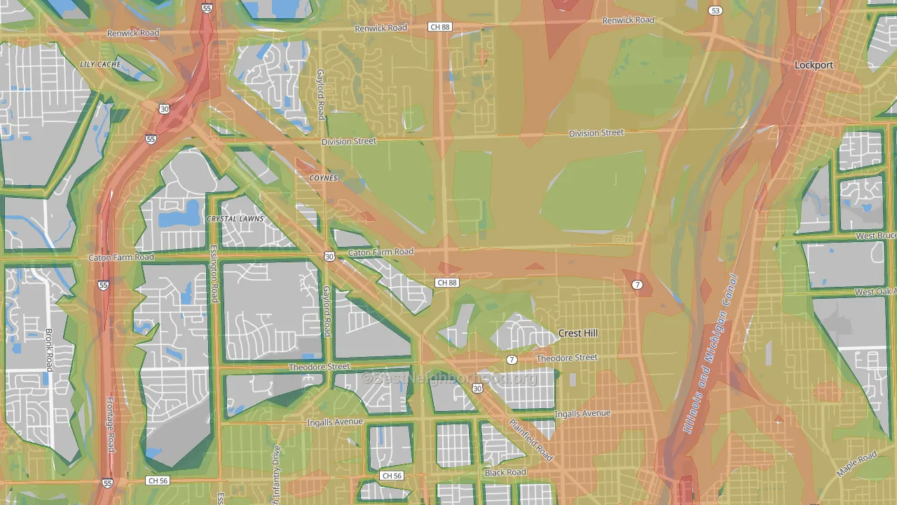 Crest Hill, IL Map of Noise Levels in Crest Hill