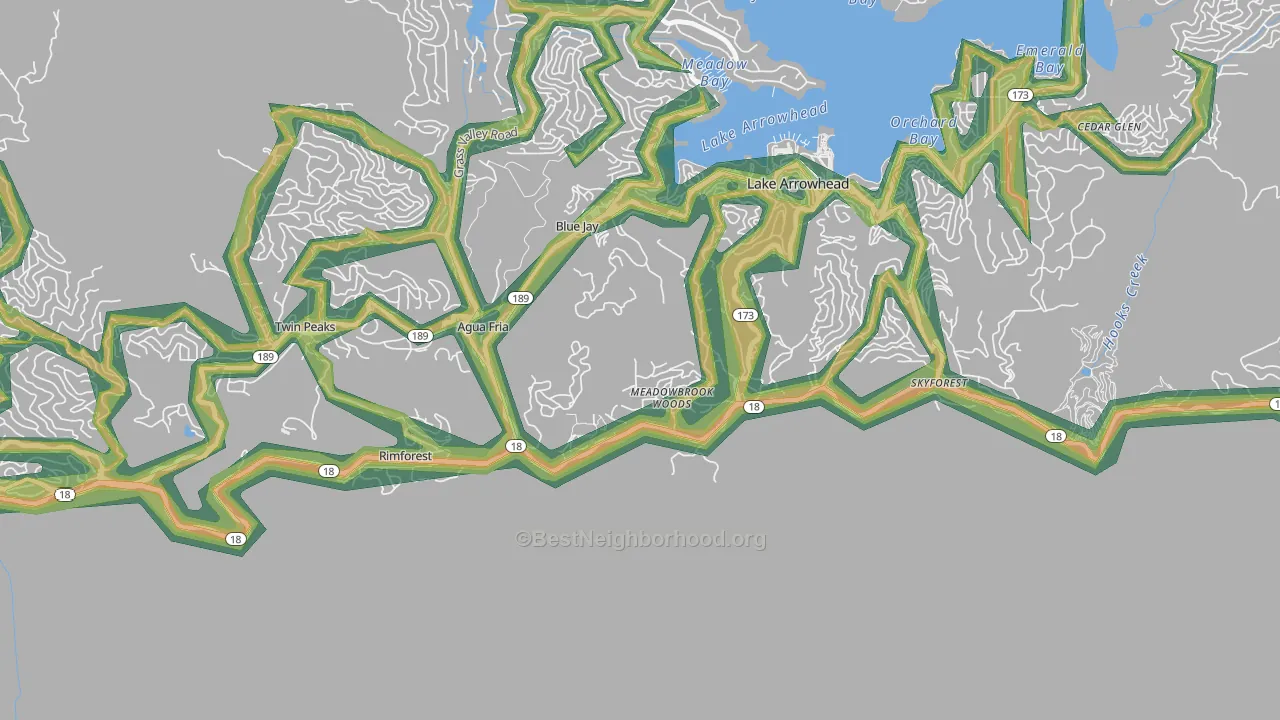 Crest Park, CA Map of Noise Levels in Crest Park