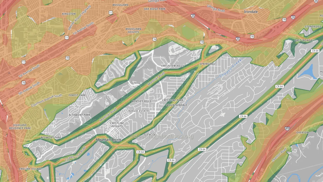Crestline, Birmingham, AL Map of Noise Levels in Crestline