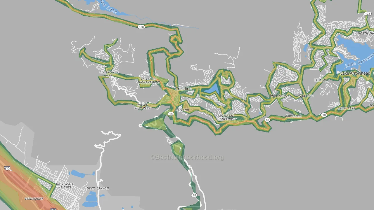 Crestline, CA Map of Noise Levels in Crestline