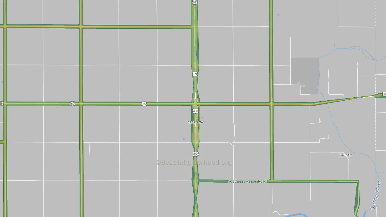 Crestline, KS Map of Noise Levels in Crestline