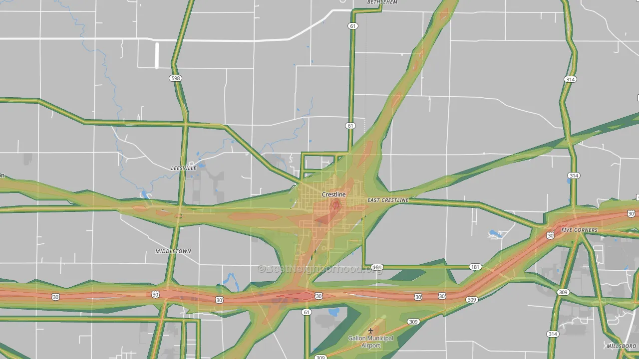 Crestline, OH Map of Noise Levels in Crestline