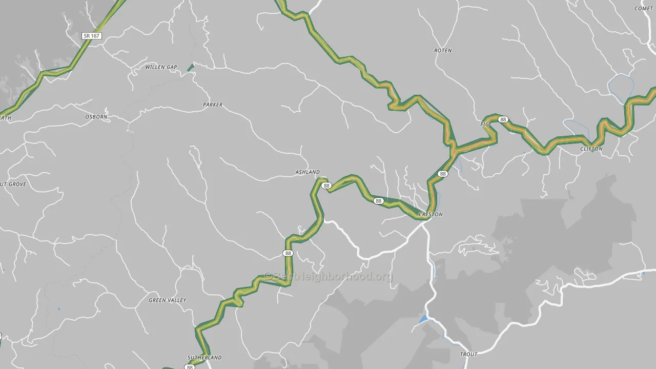 Creston, NC Map of Noise Levels in Creston