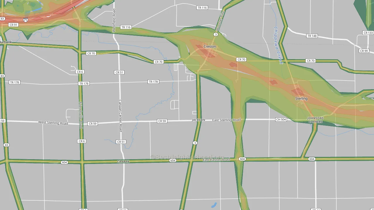 Creston, OH Map of Noise Levels in Creston