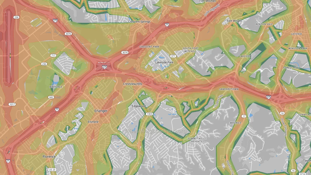 Crestview Hills, KY Map of Noise Levels in Crestview Hills