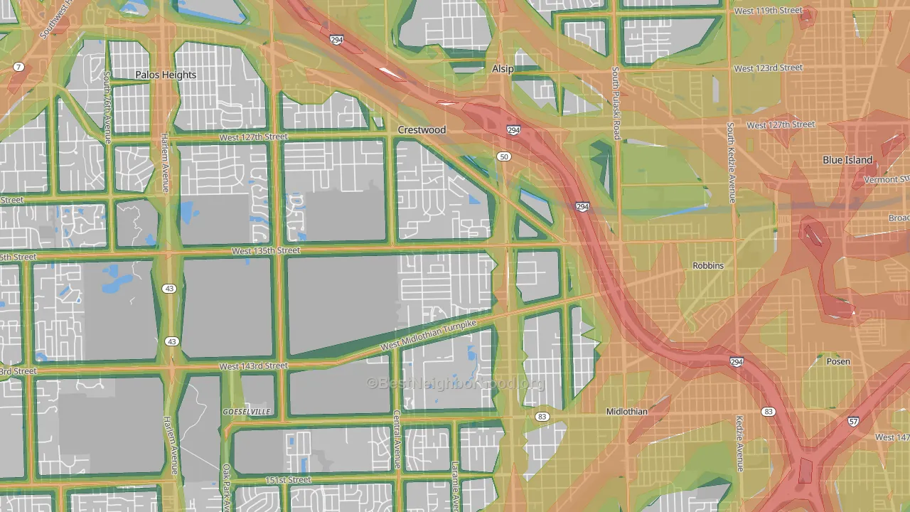 Crestwood, IL Map of Noise Levels in Crestwood