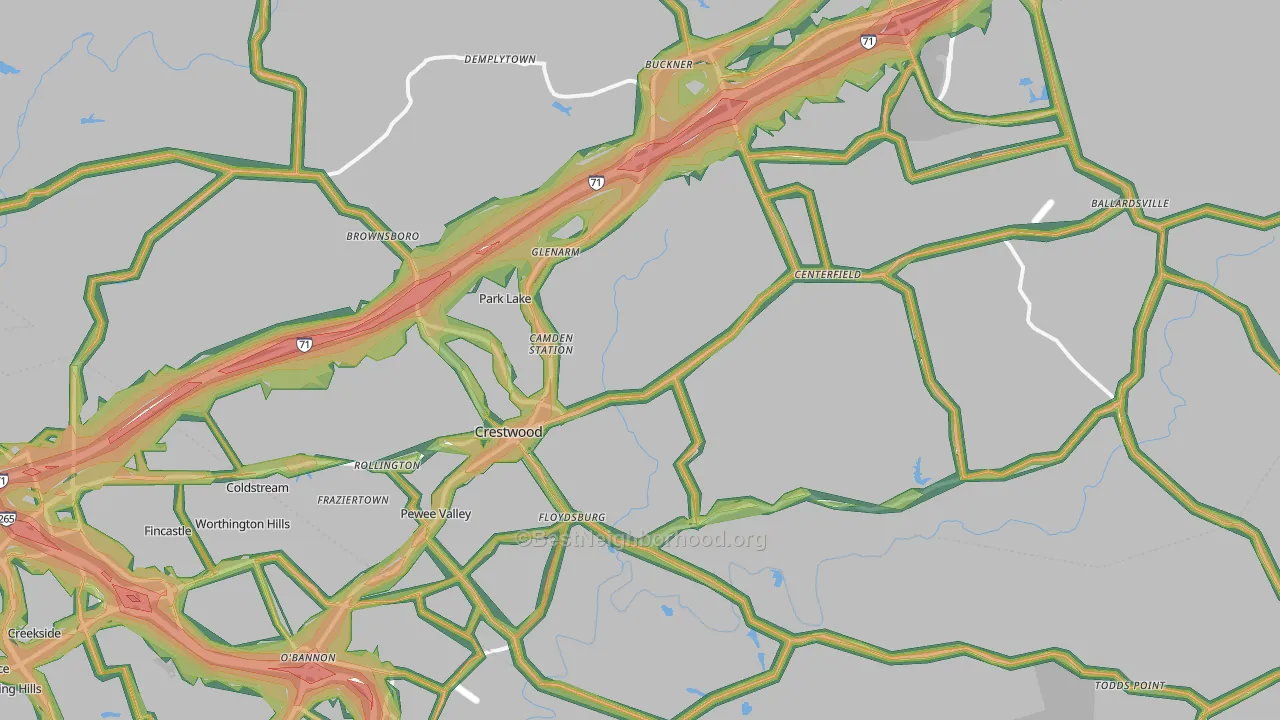 Crestwood, KY Map of Noise Levels in Crestwood