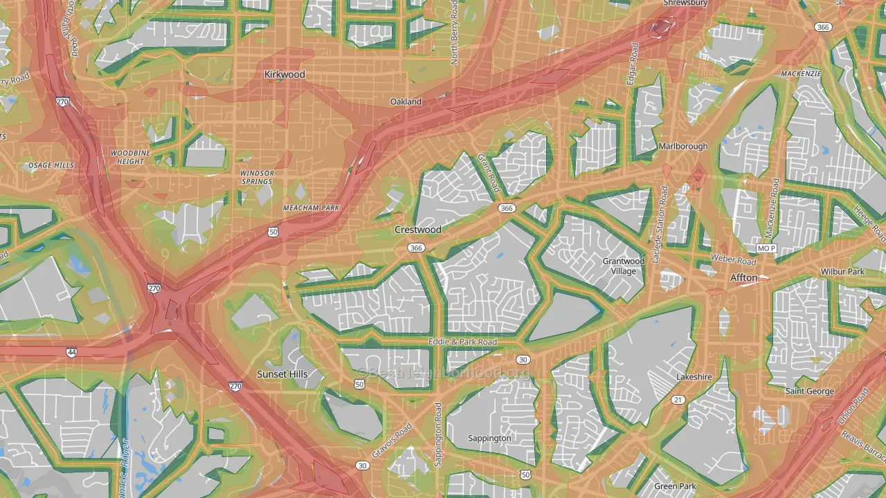 Crestwood, MO Map of Noise Levels in Crestwood