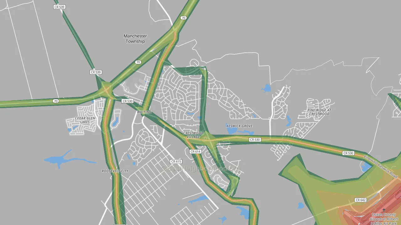 Crestwood Village, NJ Map of Noise Levels in Crestwood Village