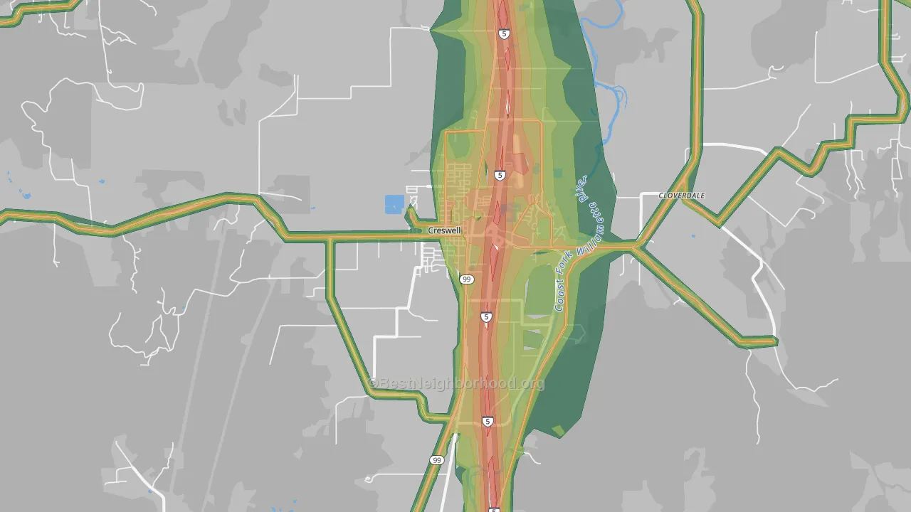 Creswell, OR Map of Noise Levels in Creswell