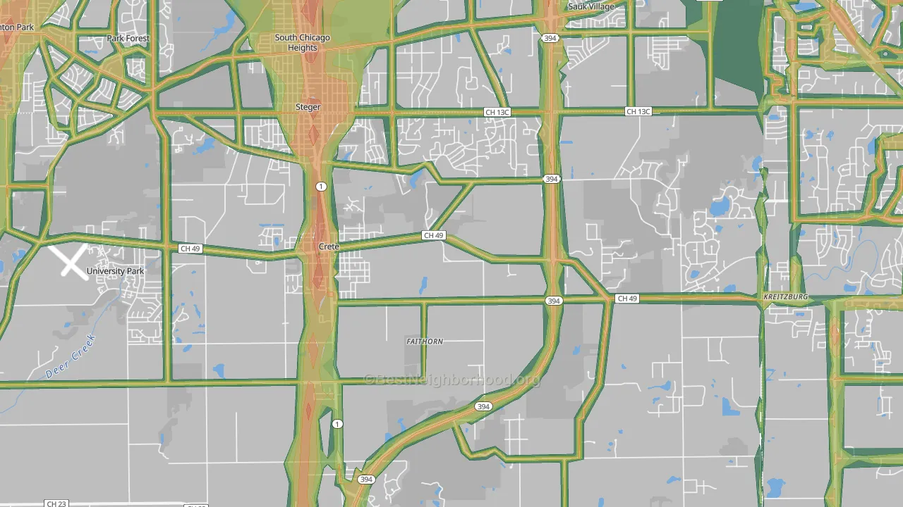 Crete, IL Map of Noise Levels in Crete