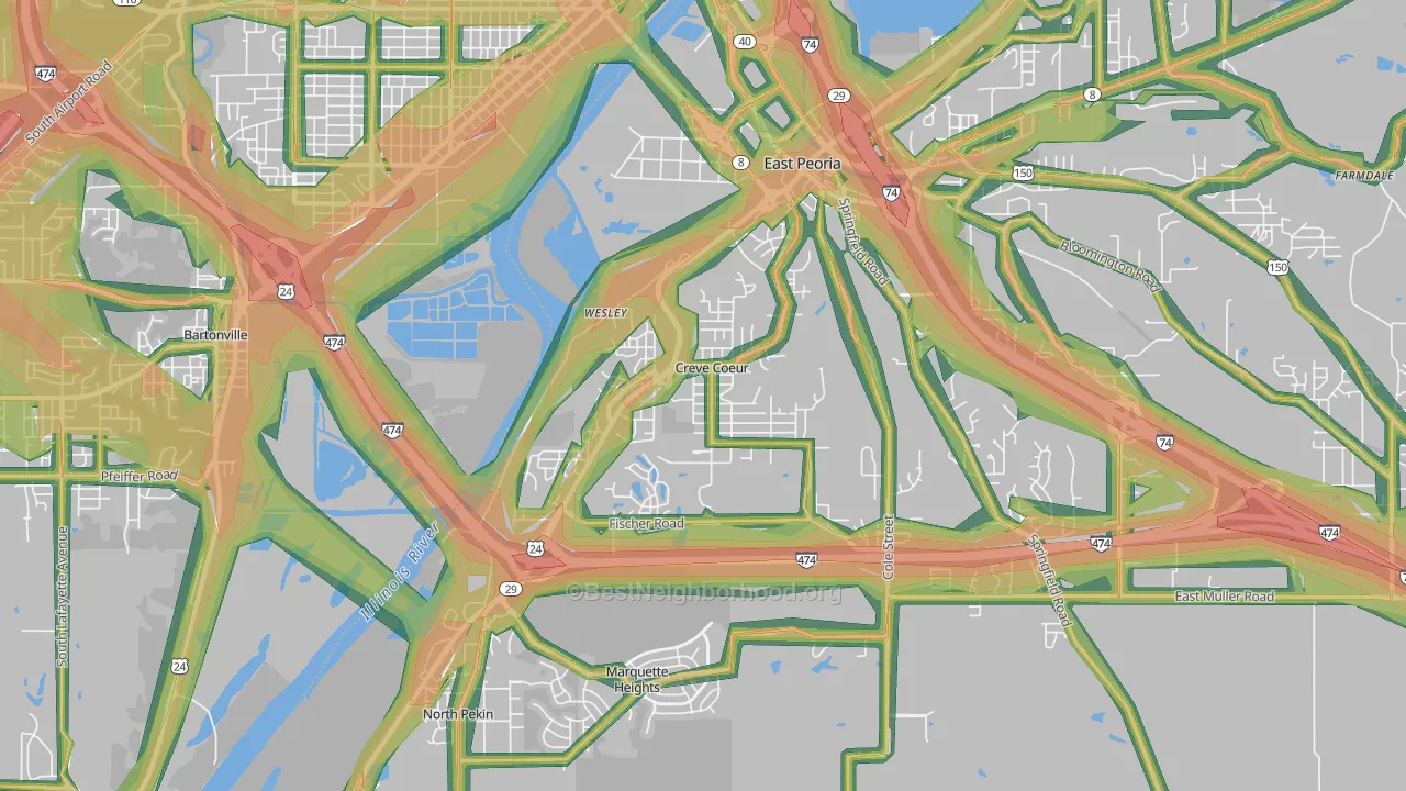 Creve Coeur, IL Map of Noise Levels in Creve Coeur