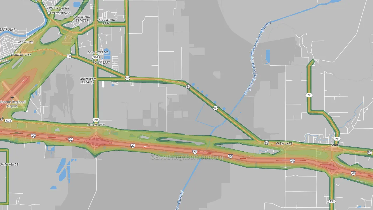 Crew Lake, LA Map of Noise Levels in Crew Lake