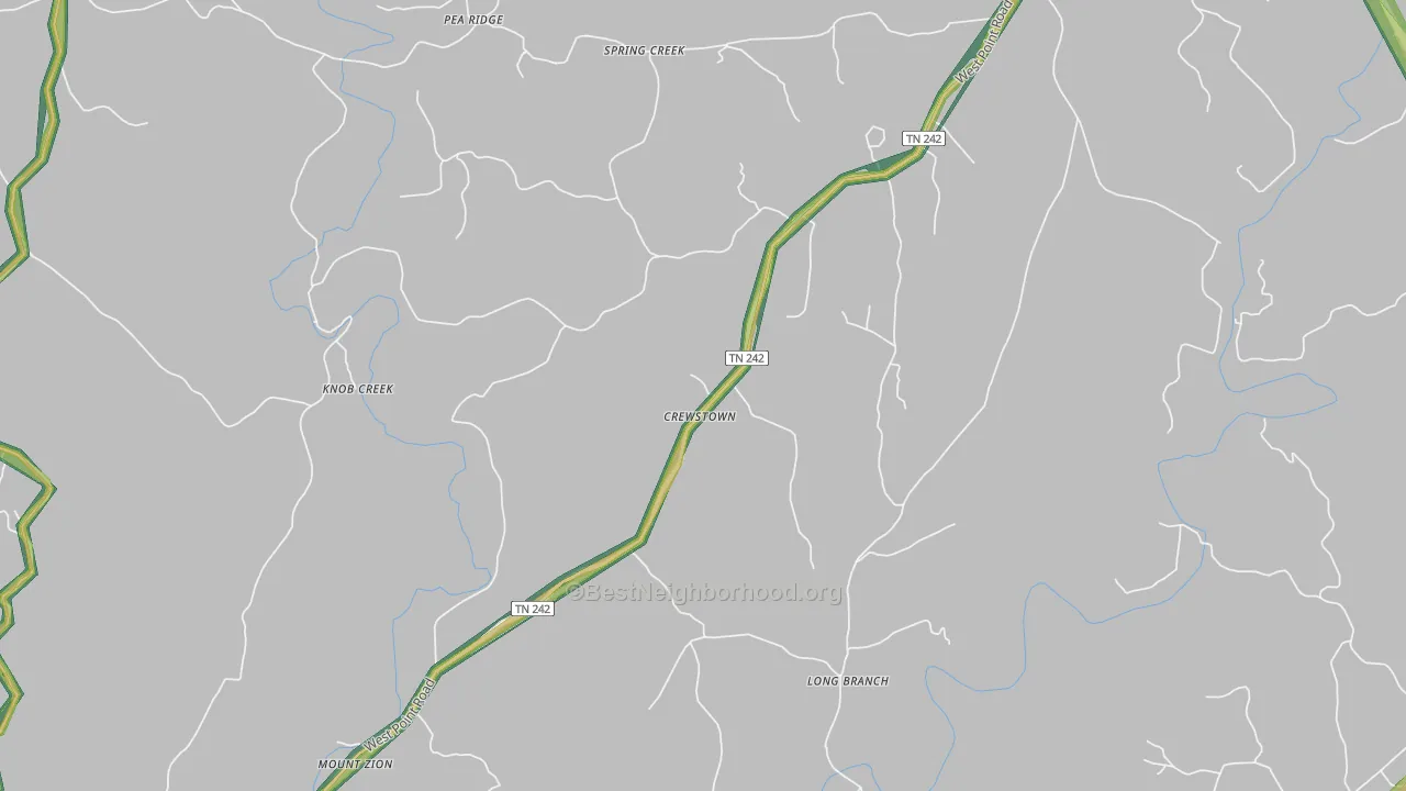 Crewstown, TN Map of Noise Levels in Crewstown