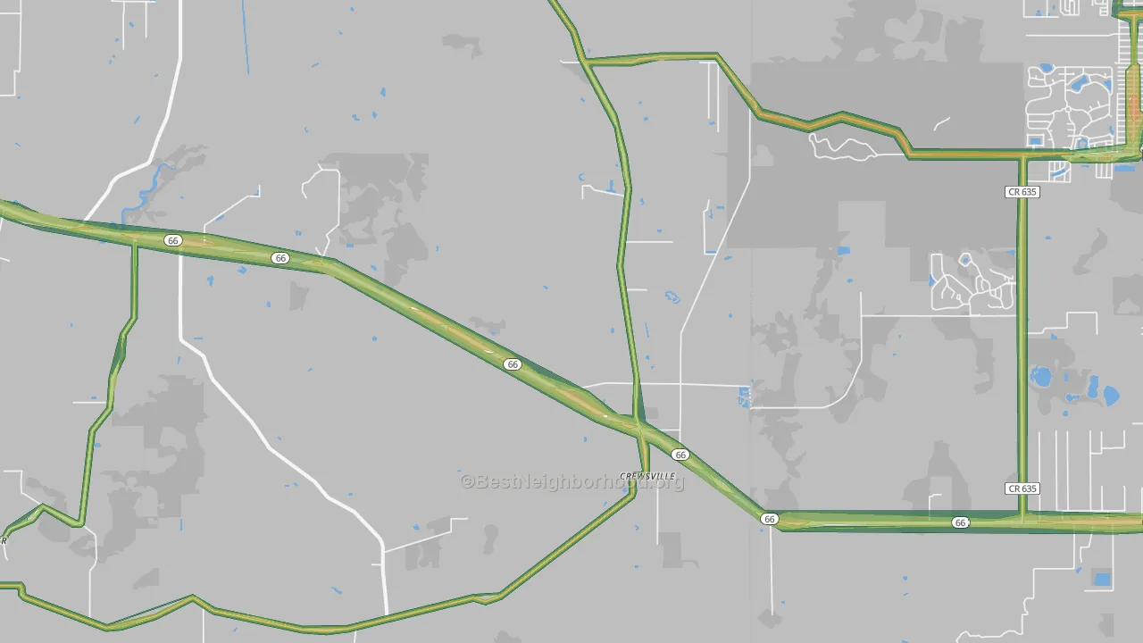 Crewsville, FL Map of Noise Levels in Crewsville