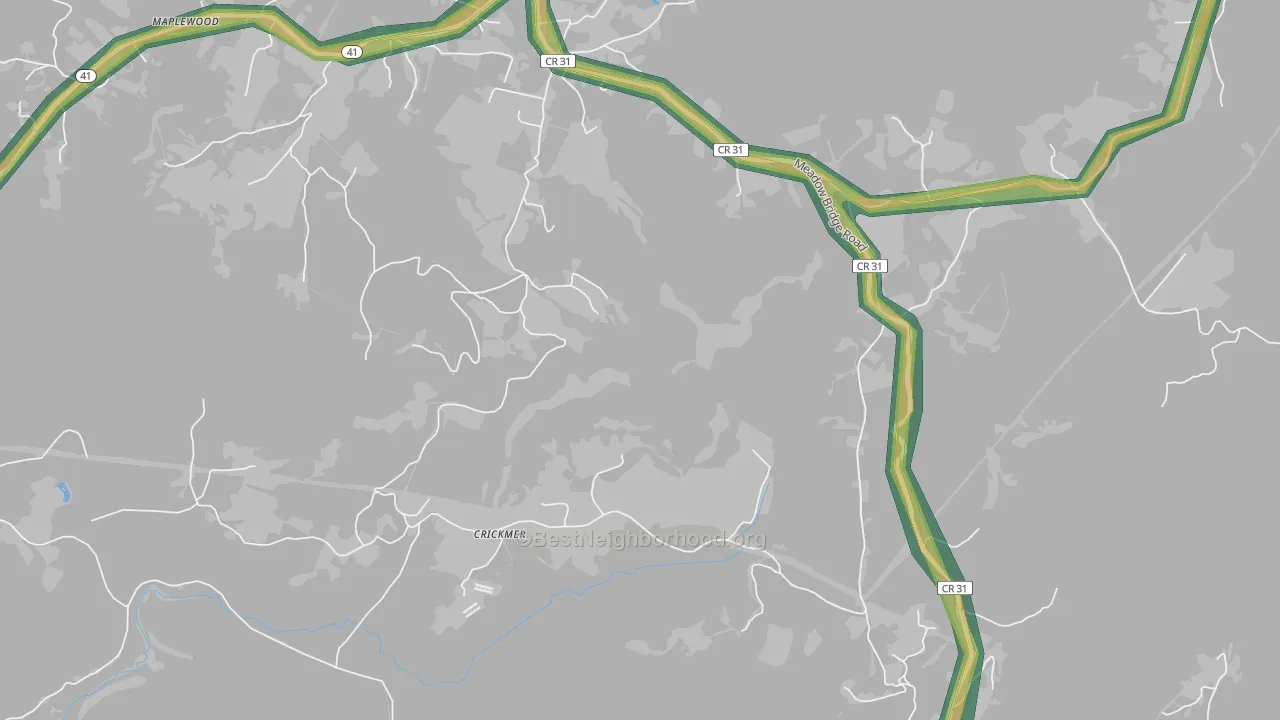 Crickmer, WV Map of Noise Levels in Crickmer