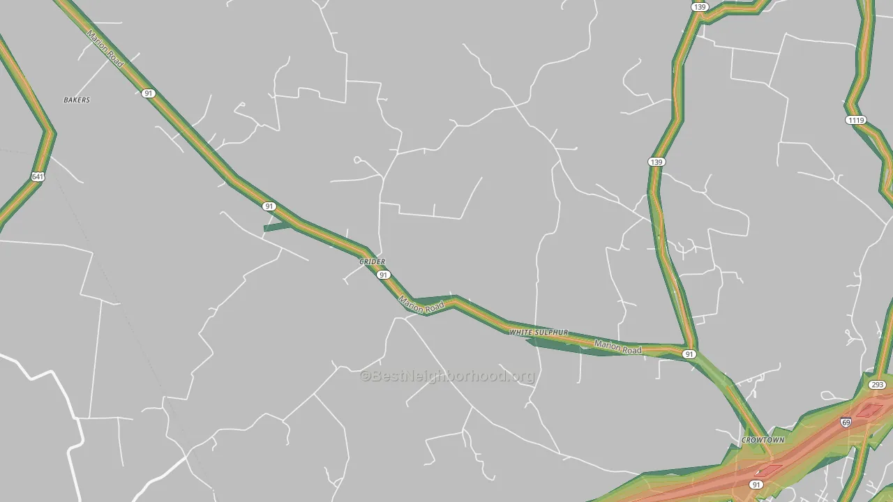 Crider, KY Map of Noise Levels in Crider