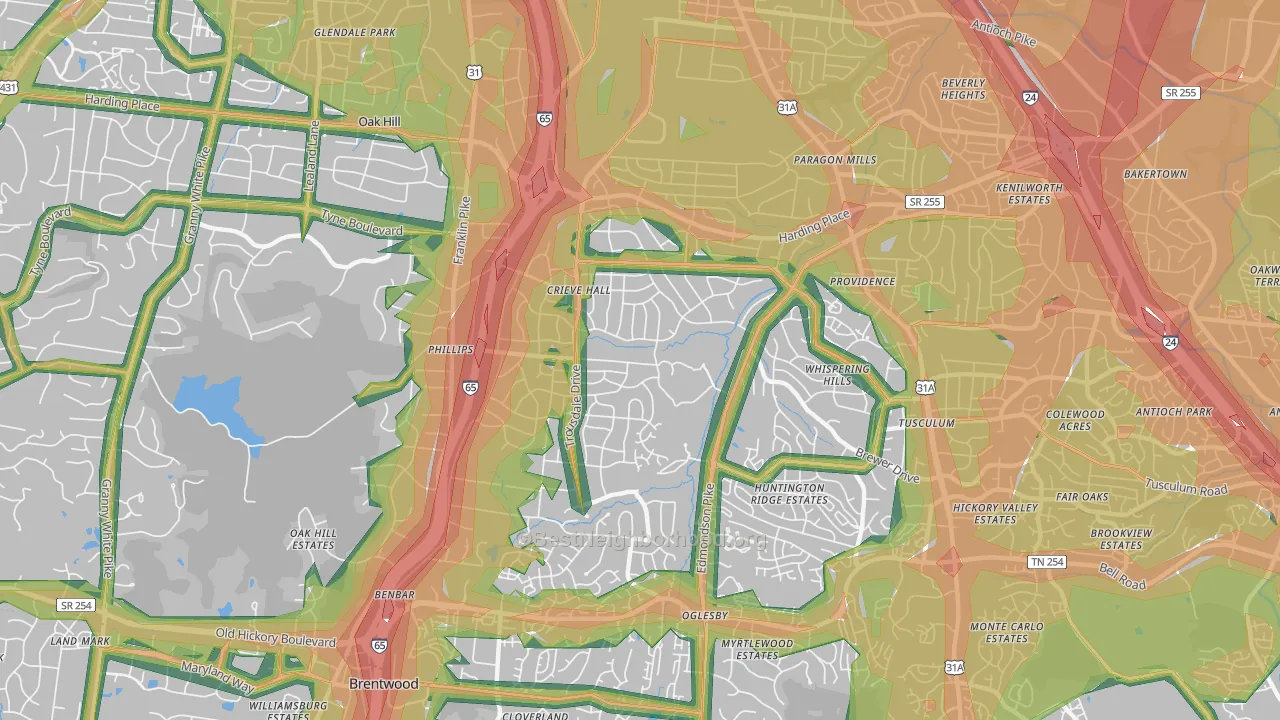 Crieve Hall, Nashville, TN Map of Noise Levels in Crieve Hall