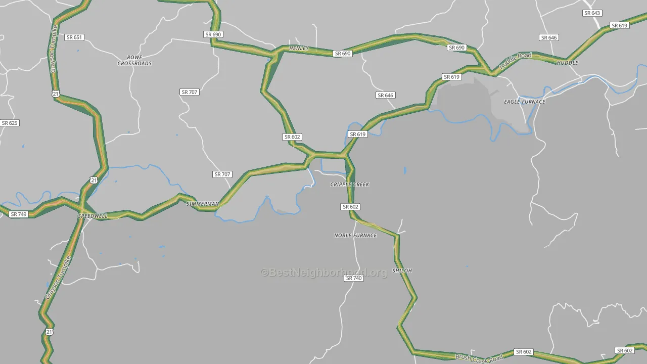 Cripple Creek, VA Map of Noise Levels in Cripple Creek