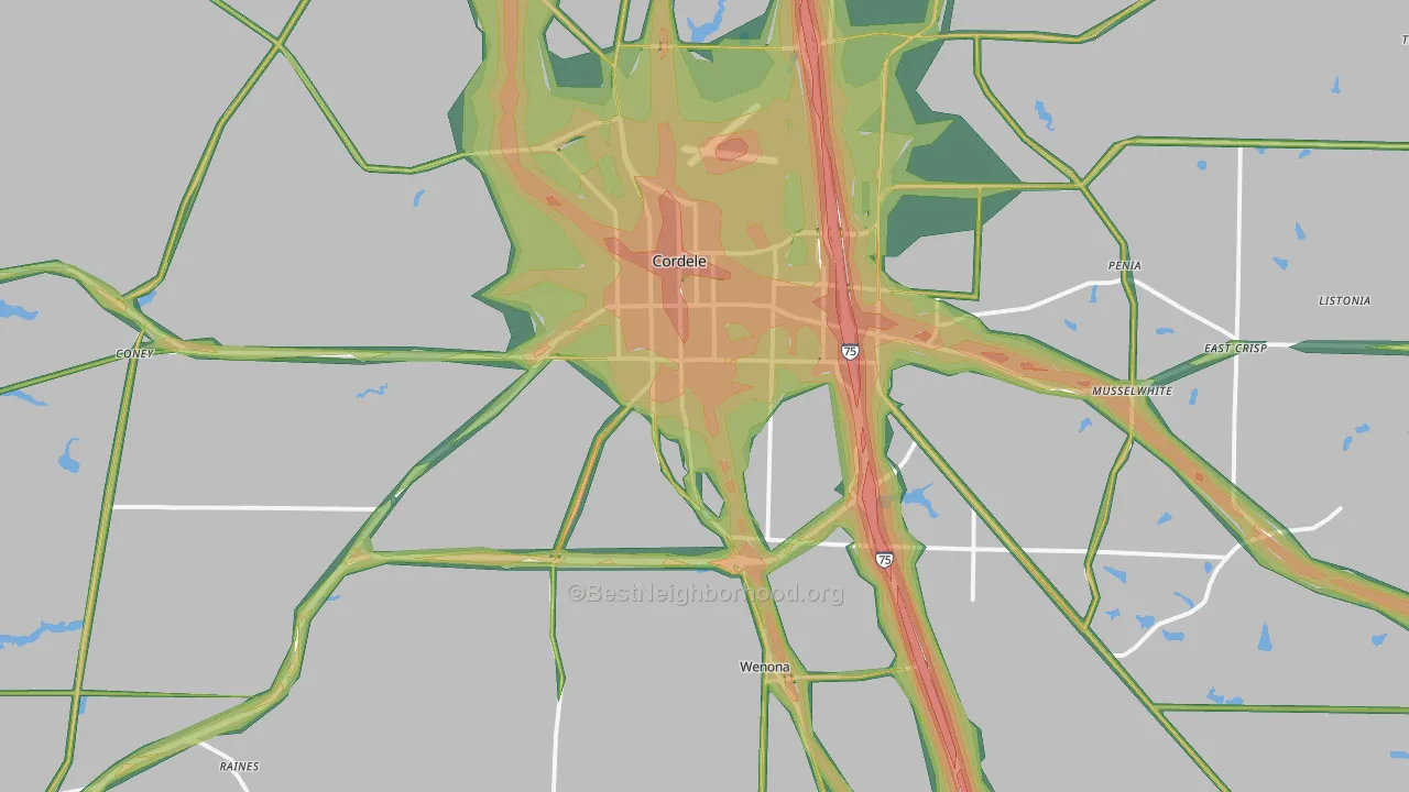 Crisp County, GA Map of Noise Levels in Crisp County