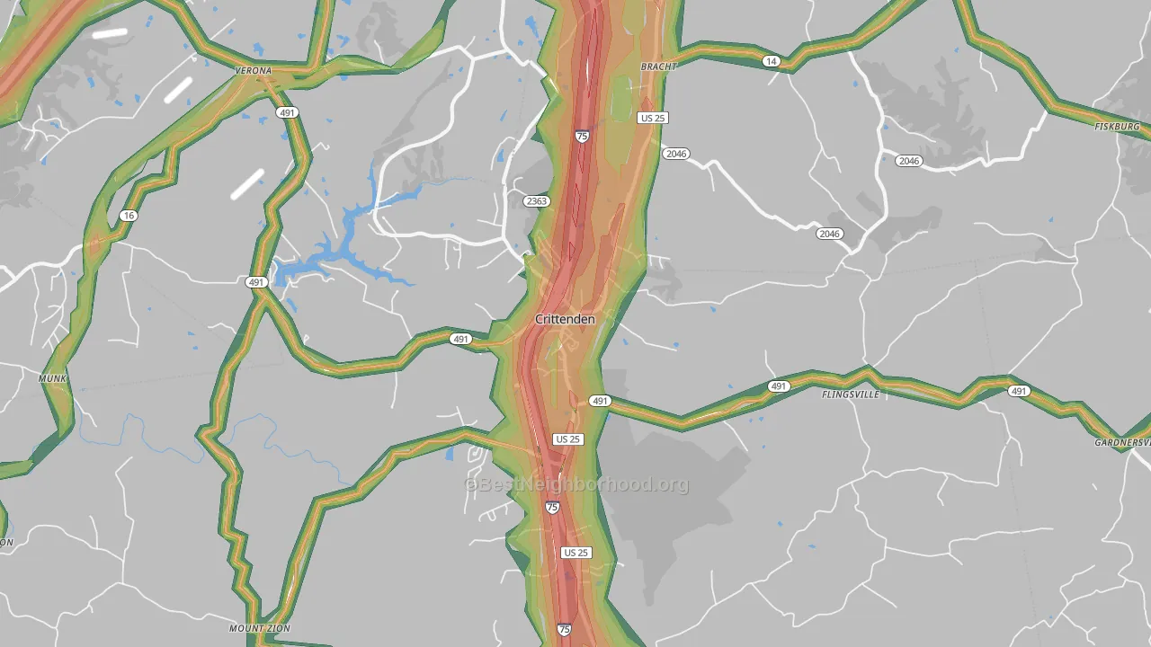 Crittenden, KY Map of Noise Levels in Crittenden