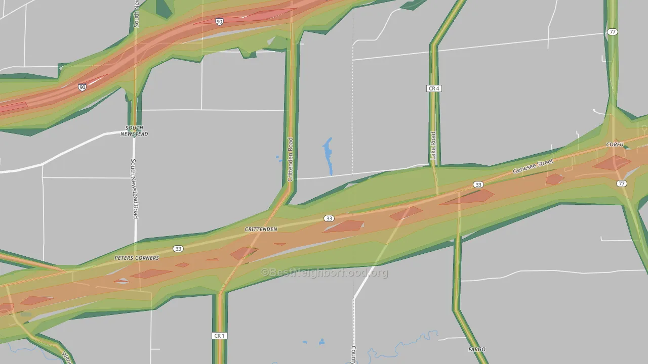 Crittenden, NY Map of Noise Levels in Crittenden