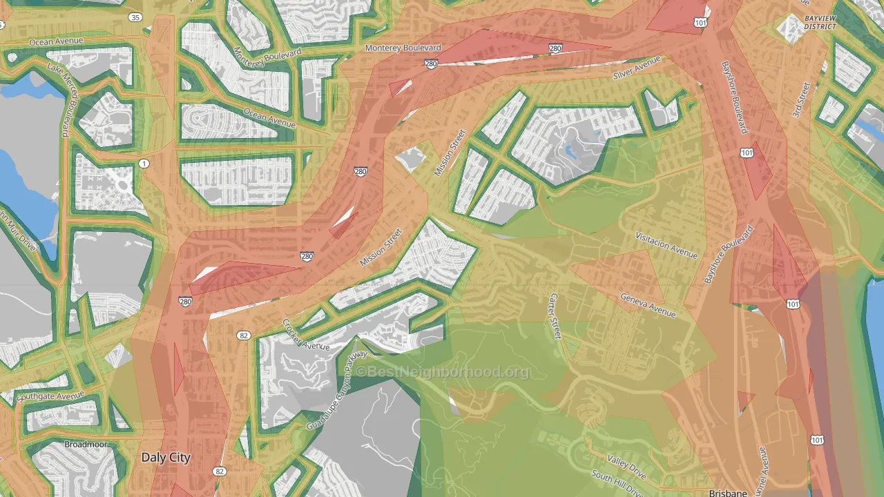 Crocker Amazon, San Francisco, CA Map of Noise Levels in Crocker Amazon