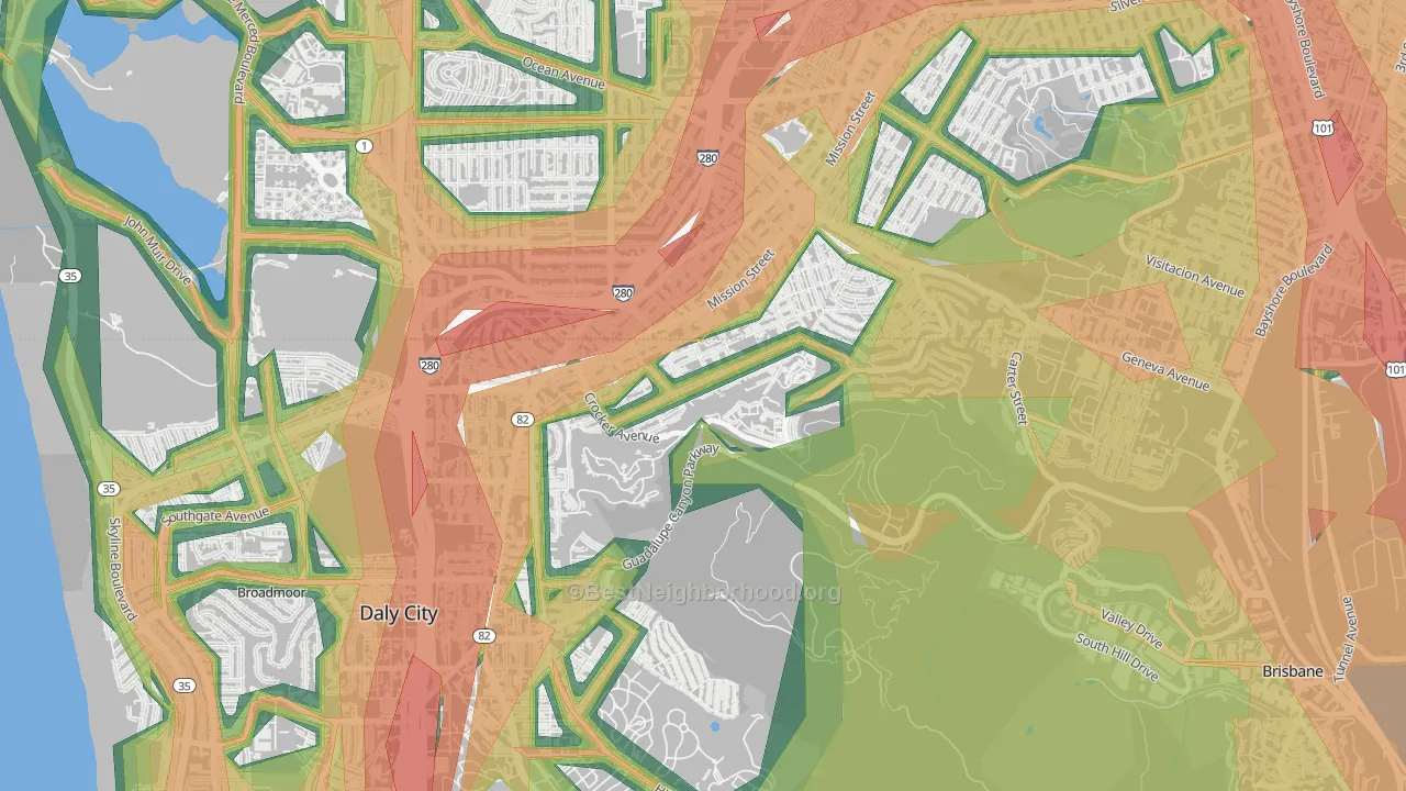 Crocker, Daly City, CA Map of Noise Levels in Crocker