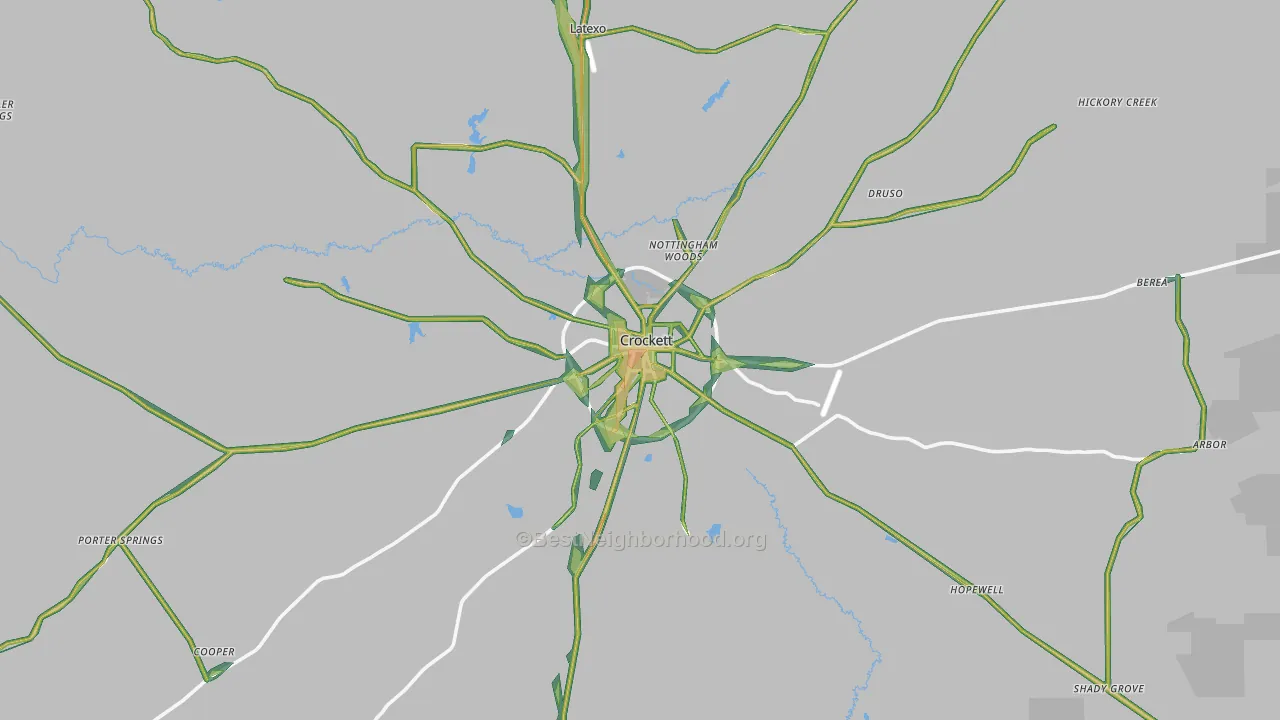 Crockett, TX Map of Noise Levels in Crockett