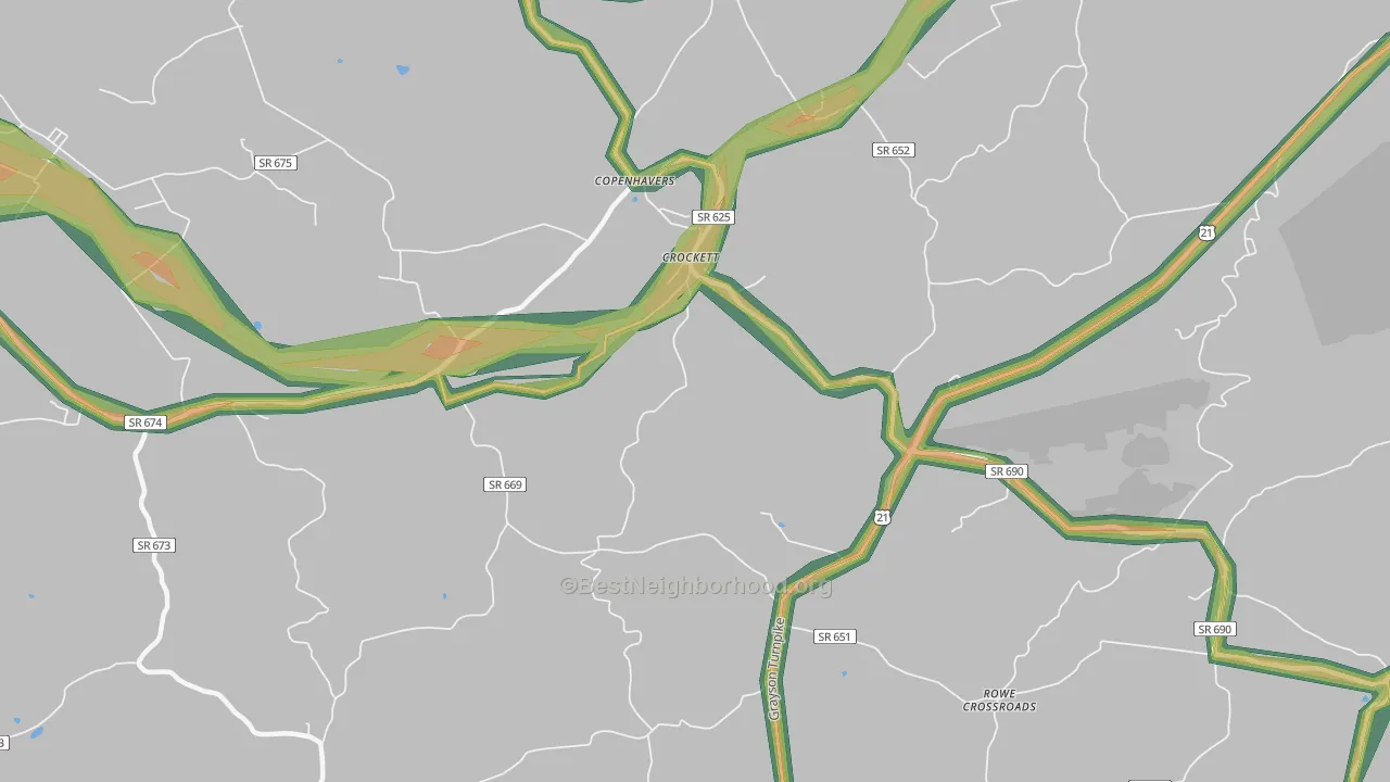 Crockett, VA Map of Noise Levels in Crockett