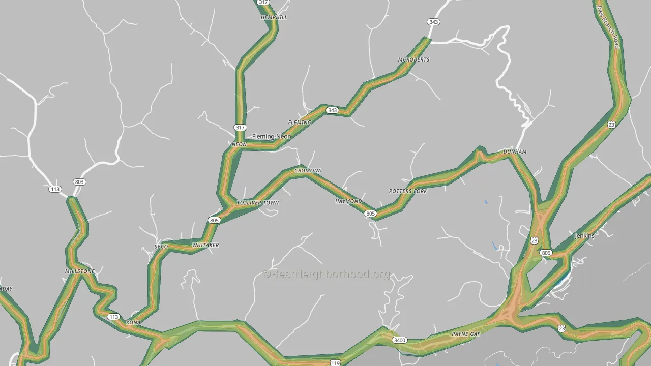 Cromona, KY Map of Noise Levels in Cromona