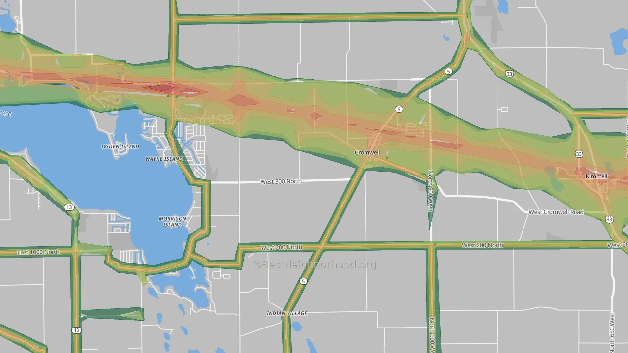 Cromwell, IN Map of Noise Levels in Cromwell