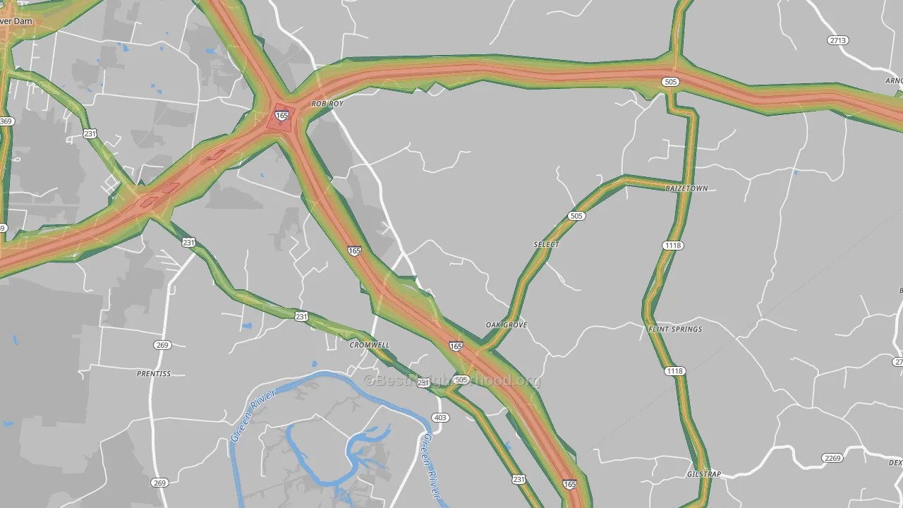 Cromwell, KY Map of Noise Levels in Cromwell