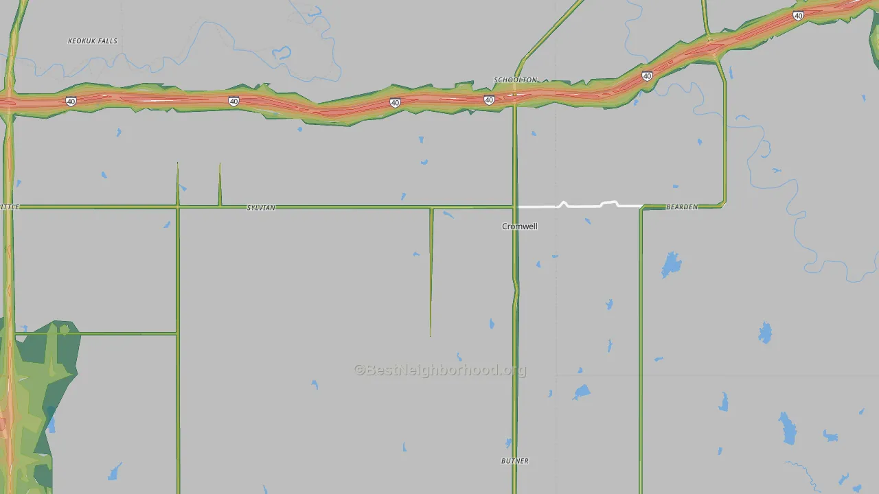 Cromwell, OK Map of Noise Levels in Cromwell