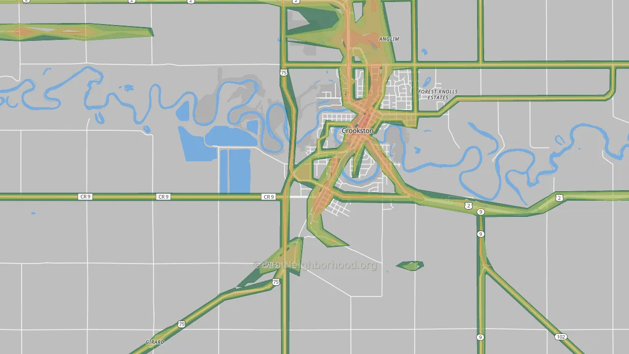 Crookston Junction, MN Map of Noise Levels in Crookston Junction